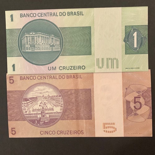 Brasilianska sedlar - 1 Cruzeiro och 5 Cruzeiros