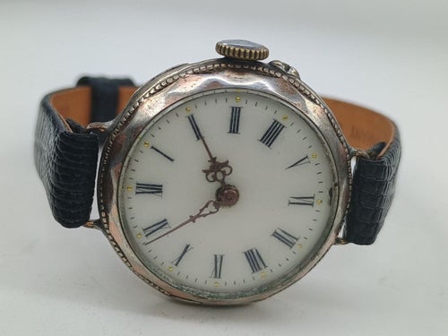 Fungerande antik damklocka i massivt silver romerska siffror porslinstavla 1880