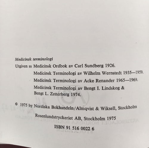 Medicinsk terminologi, Bengt I. Lindskog & Bengt L. Zetterberg, 1975