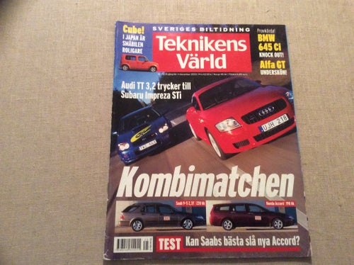 Teknikens värld nr 25 2003 BMW 645,Alfa GT,Honda Accord,SAAB 9-5,Subaru impreza