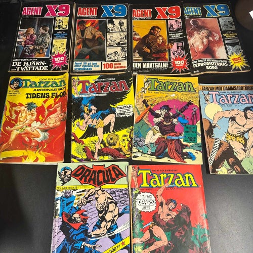 10 st. blandade Serietidningar - Agent X9, Tarzan, Dracula
