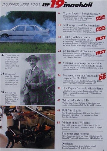 TEKNIKENS VÄRLD 1993/19.Supra.Zagato.Passat.Cykelbilen Fantom.Citroen Xantia.