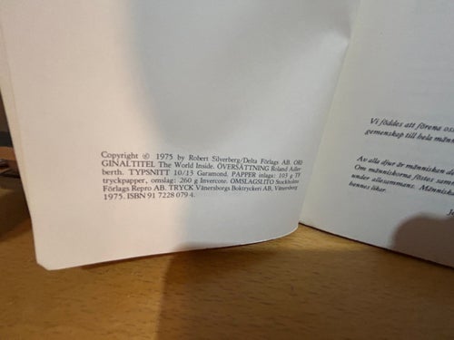 Innervärlden av Robert Silverberg, bok, Very Fine plus