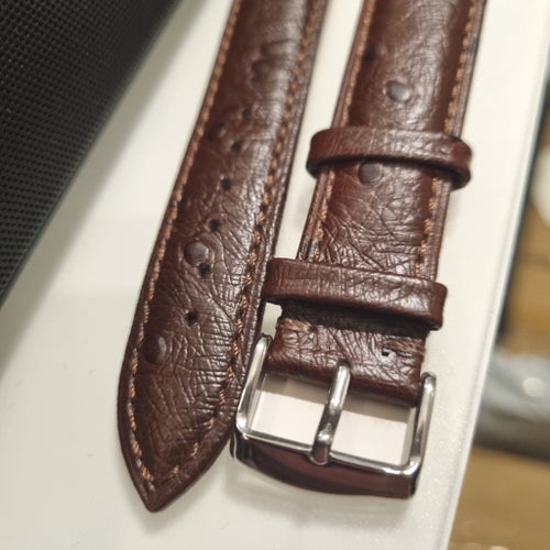 Brunt läder Klockarmband 22mm strutspräglat