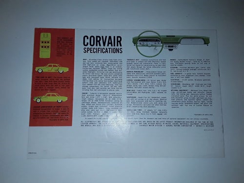 Chevrolet Corvair 1960 8 sidor med fram/baksida