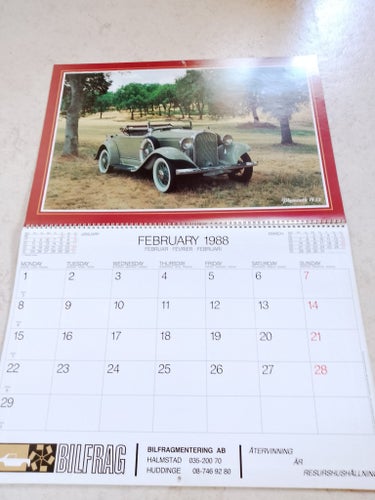 Väggkalender Klassiska Bilar 1988