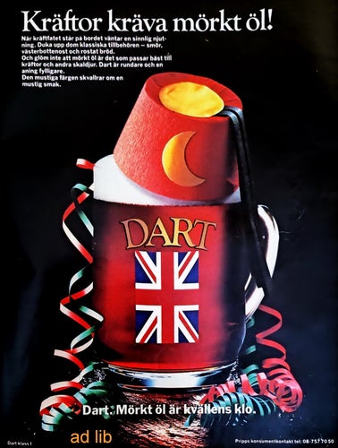 DART - KRÄFTOR KRÄVA MÖRKT ÖL!, TIDNINGSANNONS 1986