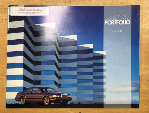 Försäljningsbroschyr Lincoln Mark VII Portfolio 1988