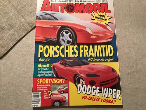 AUTOMOBIL NR 8 1989 PORSCHE FRAMTID,DODGE VIPER,MERCEDES 300 SLCHRYSLER VIPER
