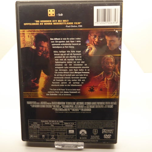 The Sum of all fears - Region 2, DVD-film, Svensk text, Fint skick