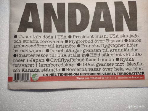 Aftonbladet tidning 12 september 2001