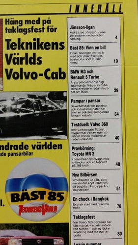 Teknikens Värld nr 15 1985: Toyota MR2, VW Passat GL, Volvo 360 GLS