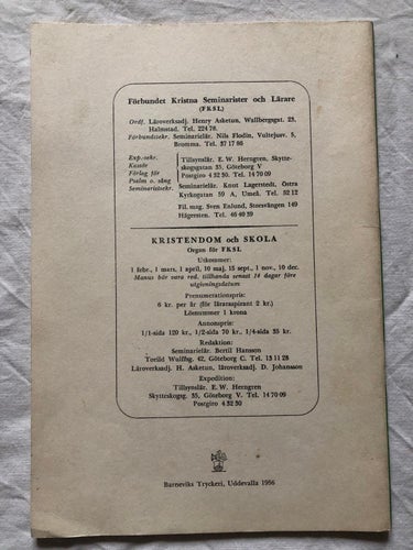Kristendom Och Skola Utgiven Av F.K.S.L. 2 1956 Årg. 20 Matrikelnummer