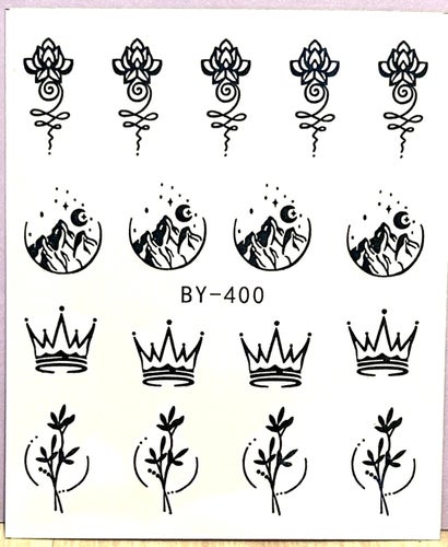 nail stickers nagellack svart lotus kronor berg boho mönster design trend naglar