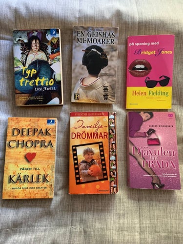 Bokpaket: Typ trettio, En geishas memoarer, Bridget Jones, Vägen till kärlek,