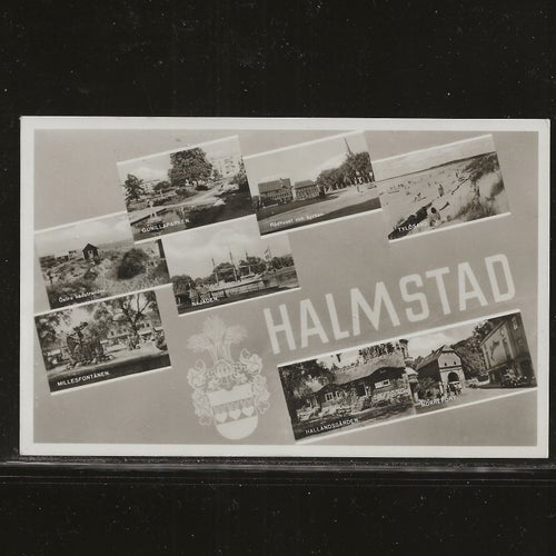 Halmstad flerbildskort. Postat 1953.