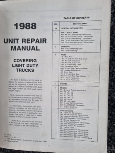 1988 Chevrolet Light Duty Truck Unit Repair Manual