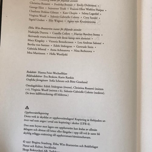 HUNDRA SKRIVANDE KVINNOR Andra delen Birgitta Svanberg Ebba Witt-Brattström 1997