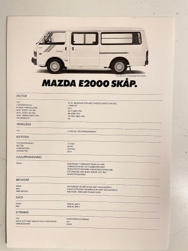 MAZDA E200 SKÅP. 1984 DATABLAD MKT FIN!