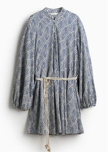 H&M Klänning strl M L 40 42 Blå/vit Nyskick