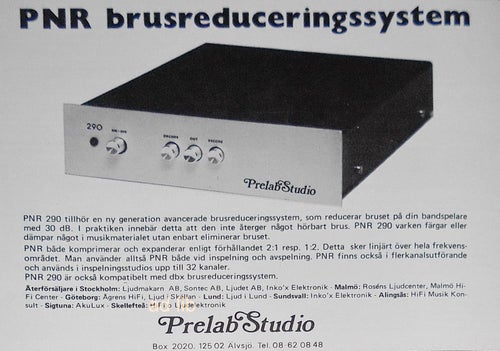 PRELAB STUDIO - PNR BRUSREDUCERINGSSYSTEM HI-FI TIDNINGSANNONS 1978