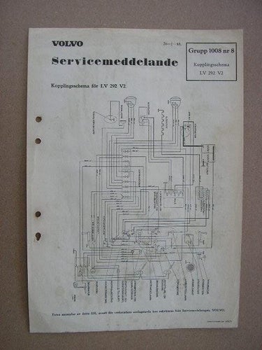 VOLVO Servicemeddelande Lastbil Kopplingsschema LV 292 V2