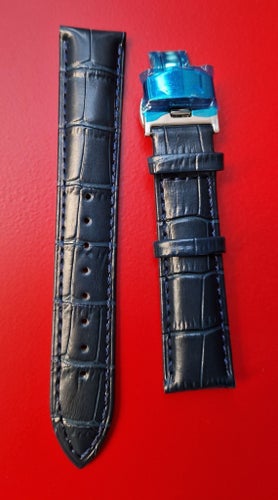 Läder klockarmband 18 mm mörkblå