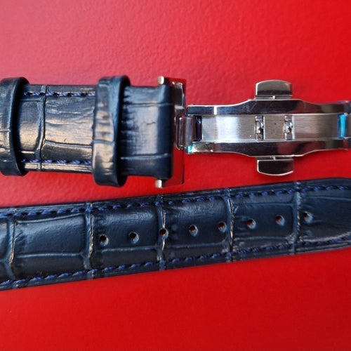 Läder klockarmband 18 mm mörkblå