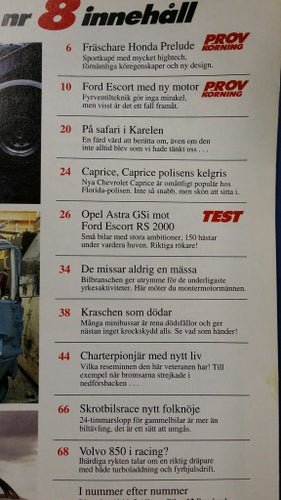 Teknikens Värld 8 1992: Honda Prelude, Opel Astra GSi, Ford Escort RS 2000