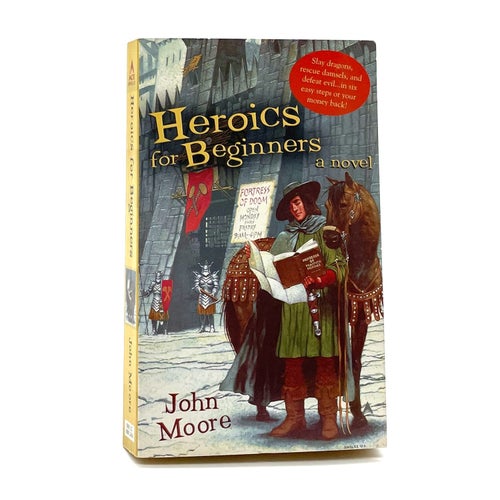 Heroics for Beginners av John Moore (pocket på engelska, fantasy comedy)