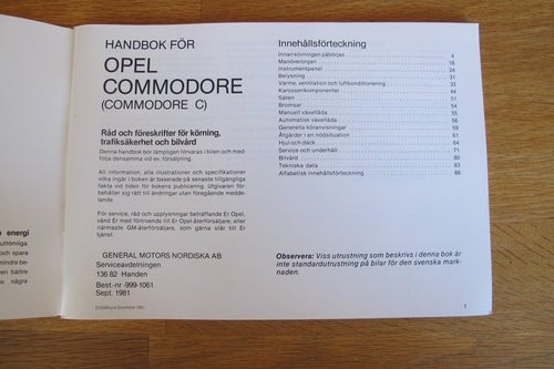 Instruktionsbok - Opel Commodore