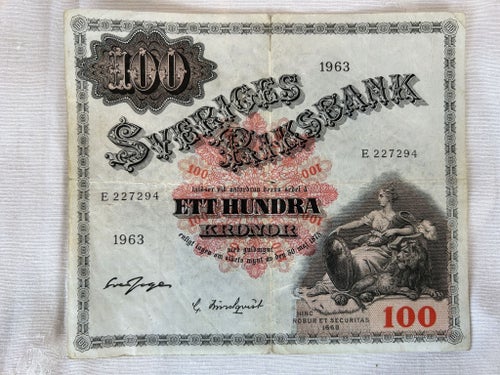 Äldre 100-kronorssedel – Gustav Vasa (1963)
