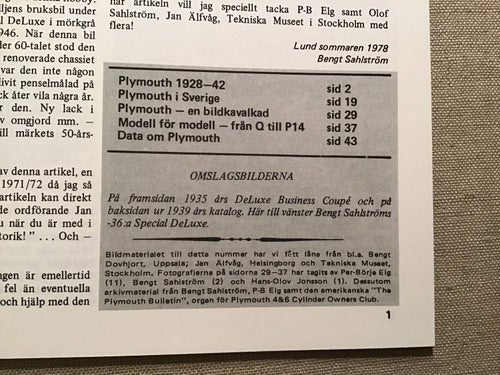 MOTORHISTORISKT MAGASIN NR 10 1978 MYCKET PLYMOUNTH