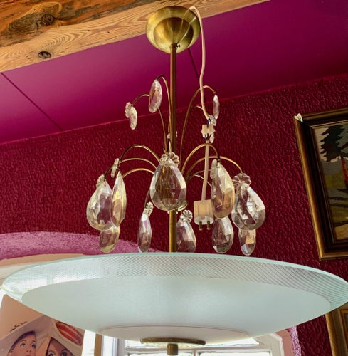 Art Deco Taklampa med prismor och glasskärm