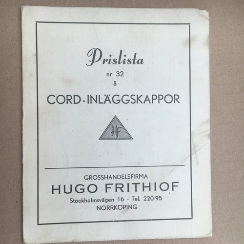 Prislista nr. 32 å CORD - Inläggskappor