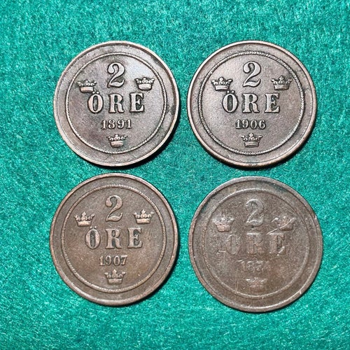2-öre (1874, 1891, 1906, 1907)