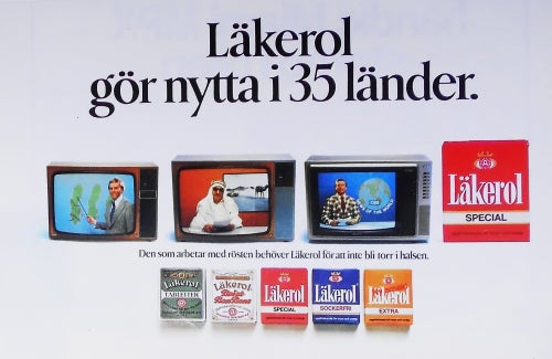 LÄKEROL GÖR NYTTA I 35 LÄNDER, TIDNINGSANNONS 1977