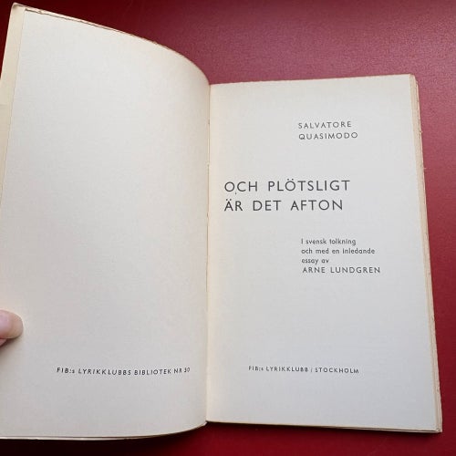 OCH PLÖTSLIGT ÄR DET AFTON Salvatore Quasimodo 1959