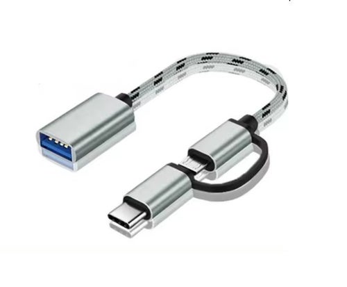 2 IN 1 Metal Braided Micro USB Type C Type-C 3.1 Male to USB 3.0 2.0 Female Adap