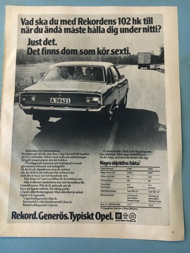 Opel Rekord 1970 Annons