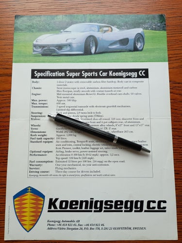 Koenigsegg CC 1996 reklamblad *RARE*