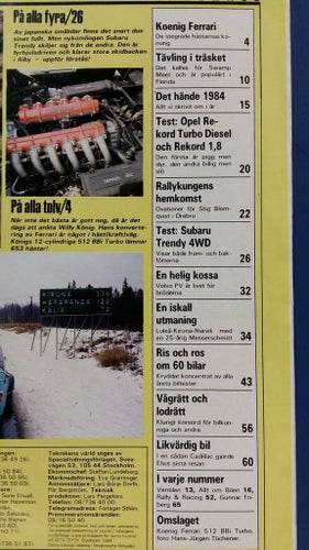 Teknikens Värld 26 1984: Subaru Trendy, Opel Rekord 1,8/2,3 TD, Koenig Ferrari