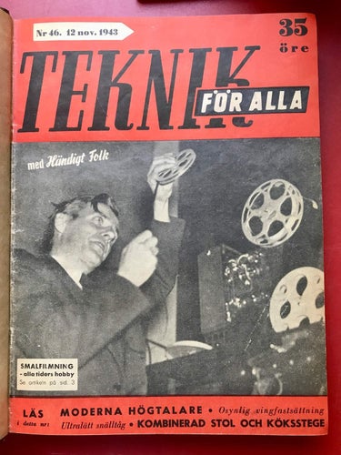 TEKNIK FÖR ALLA nr 46-52 1943, nr 1, 17-19, 20, 22-23 och 26 1944 Inbundna