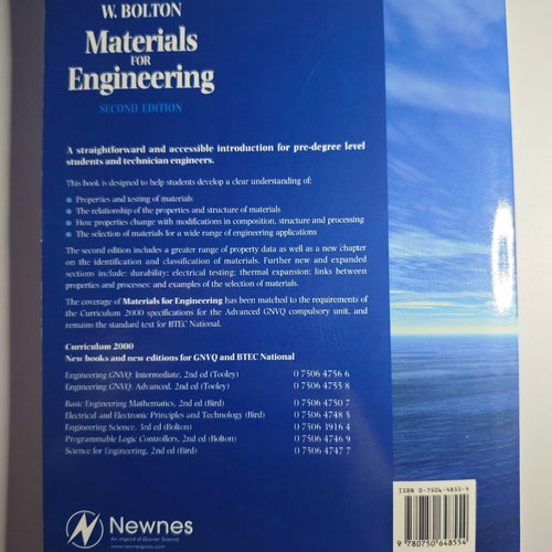 Materials for Engineering 2nd Edition – W. Bolton – Teknisk kursbok