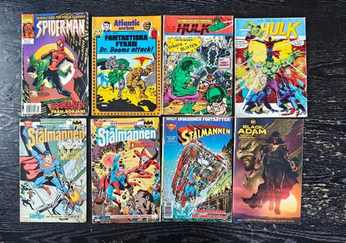 Spiderman, Stålmannen, Hulk, Fantastiska Fyran, Black Adam, Batman & Robin