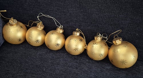 6st Guld Julgranskulor med Snöflingor Vintage 1992 Oanvända Toppskick