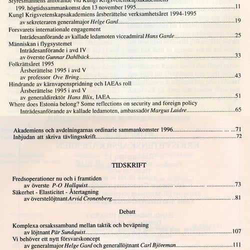 Kärnvapen, estnisk utrikes- och säkerhetspolitik m.m. (Krigsvet 6/1995)