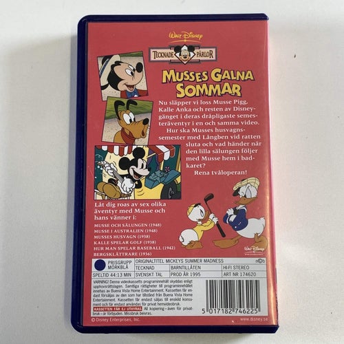 Disney Musse Pigg Musses Galna Sommar VHS Tecknad Svenskt Tal Retro 90-tal