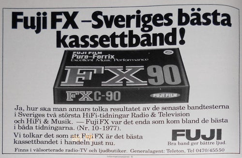FUJI FX - SVERIGES BÄSTA KASSETTBAND HI-FI TIDNINGSANNONS 1978