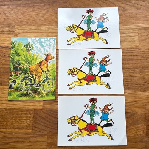 Paket 4 st Vykort - Pippi Långstrump & Mamma Mu - Vang Nyman / Nordqvist